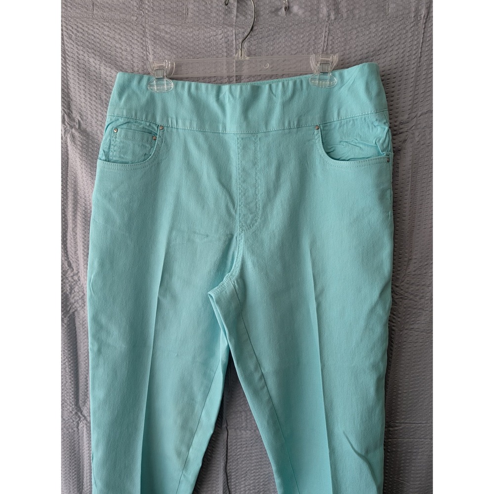 Blair Womens Aqua Turquoise Pull On Straight Leg Pants 14MS Stretch Flat Front